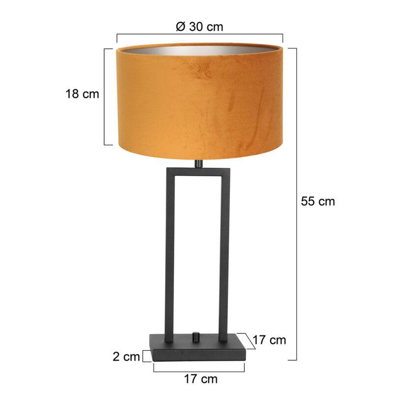 Zwarte tafellamp Stang 8214ZW met draai schakelaar en goud velours kap - Afbeelding 6