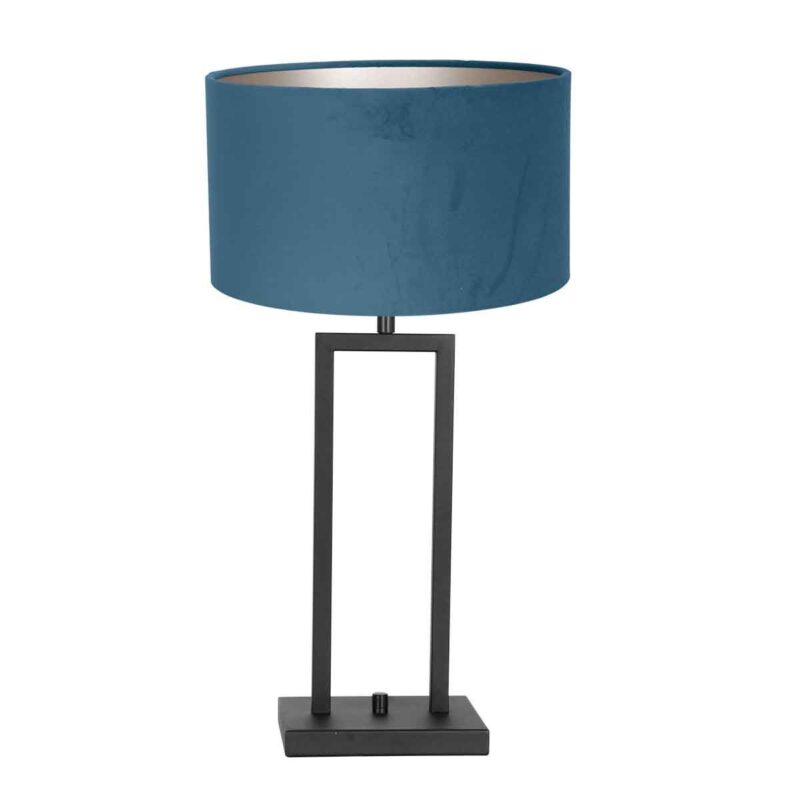 Zwarte tafellamp Stang 8215ZW met draai schakelaar en blauw velours kap - Afbeelding 2