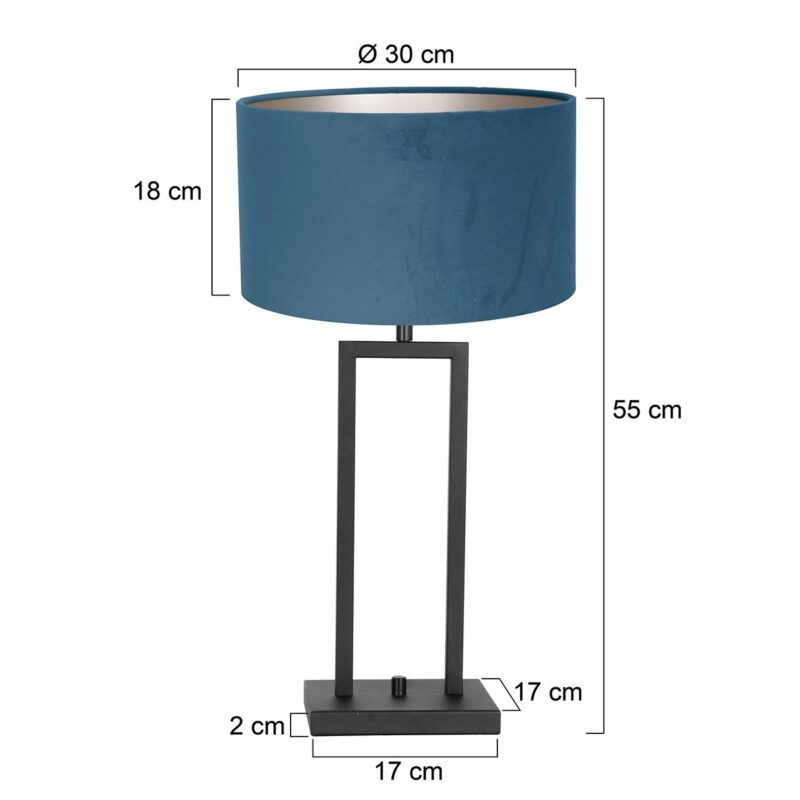 Zwarte tafellamp Stang 8215ZW met draai schakelaar en blauw velours kap - Afbeelding 7