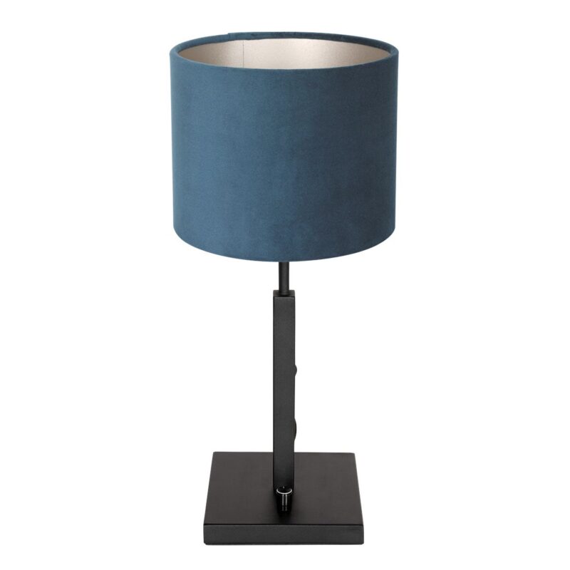 Zwarte tafellamp Stang 8249ZW met draai schakelaar en blauw velours stof kap - Afbeelding 2