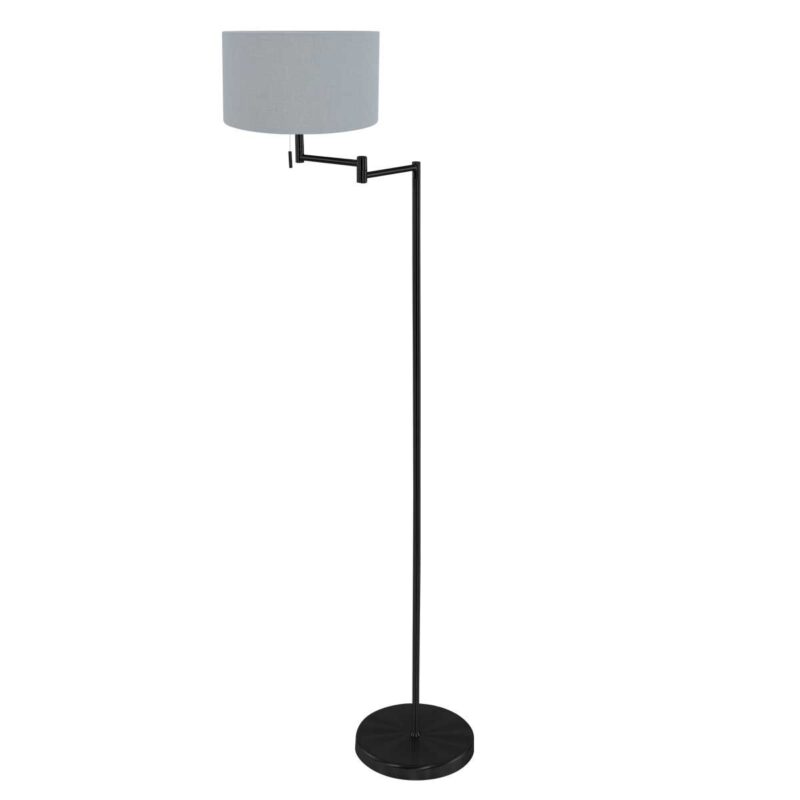 Zwarte vloerlamp Bella 3839ZW met blauw linnen lampenkap - Afbeelding 2