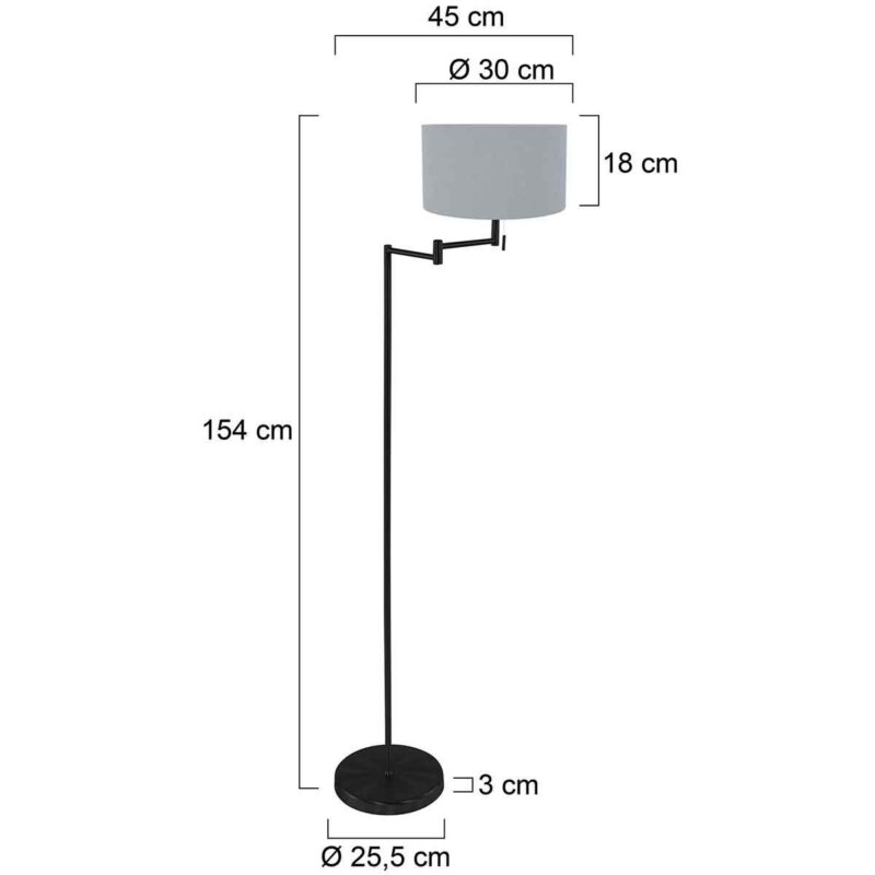 Zwarte vloerlamp Bella 3839ZW met blauw linnen lampenkap - Afbeelding 6