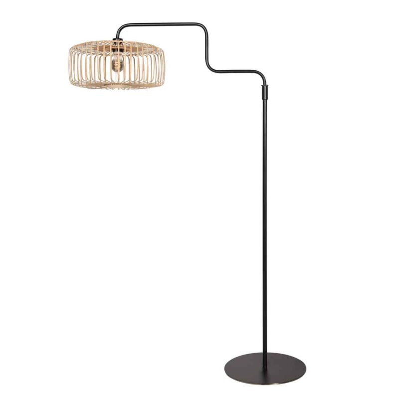 Zwarte vloerlamp Bloeba 4159ZW met naturel bamboe kap - Afbeelding 2