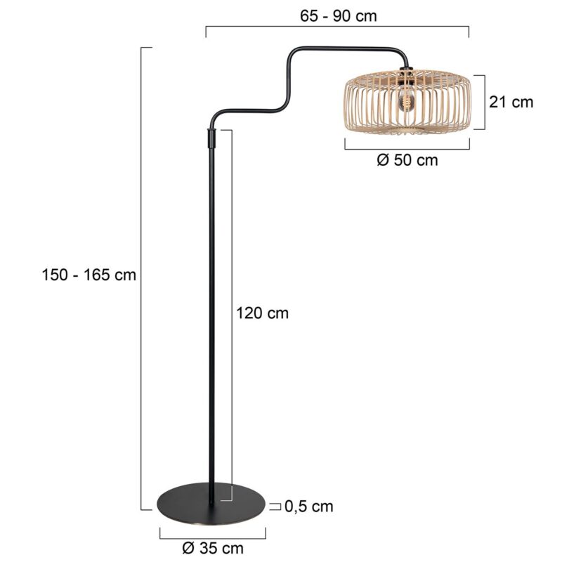 Zwarte vloerlamp Bloeba 4159ZW met naturel bamboe kap - Afbeelding 7