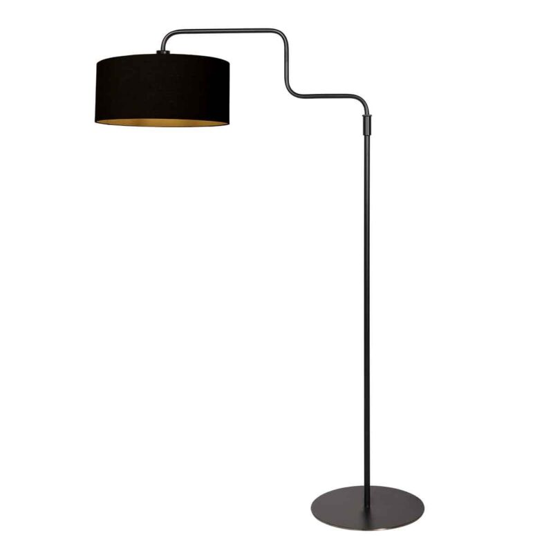 Zwarte vloerlamp Bloeba 4161ZW met zwart goud linnen kap - Afbeelding 2