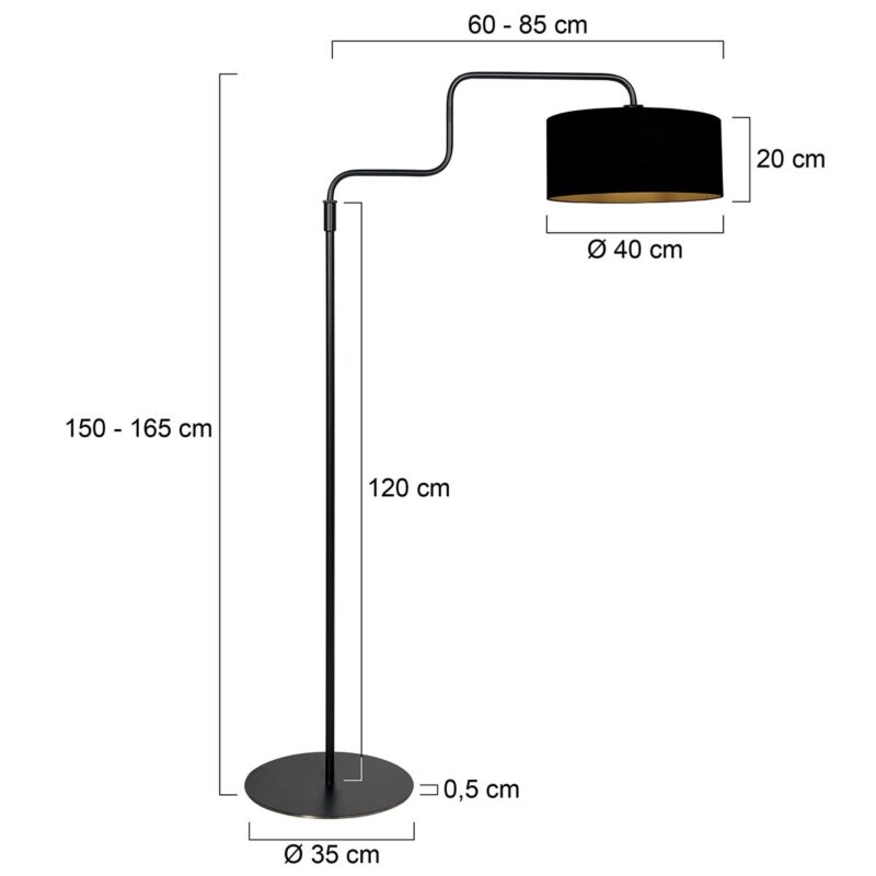 Zwarte vloerlamp Bloeba 4161ZW met zwart goud linnen kap - Afbeelding 6