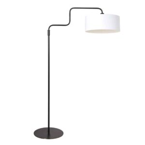 Zwarte vloerlamp Bloeba 4162ZW met wit linnen kap