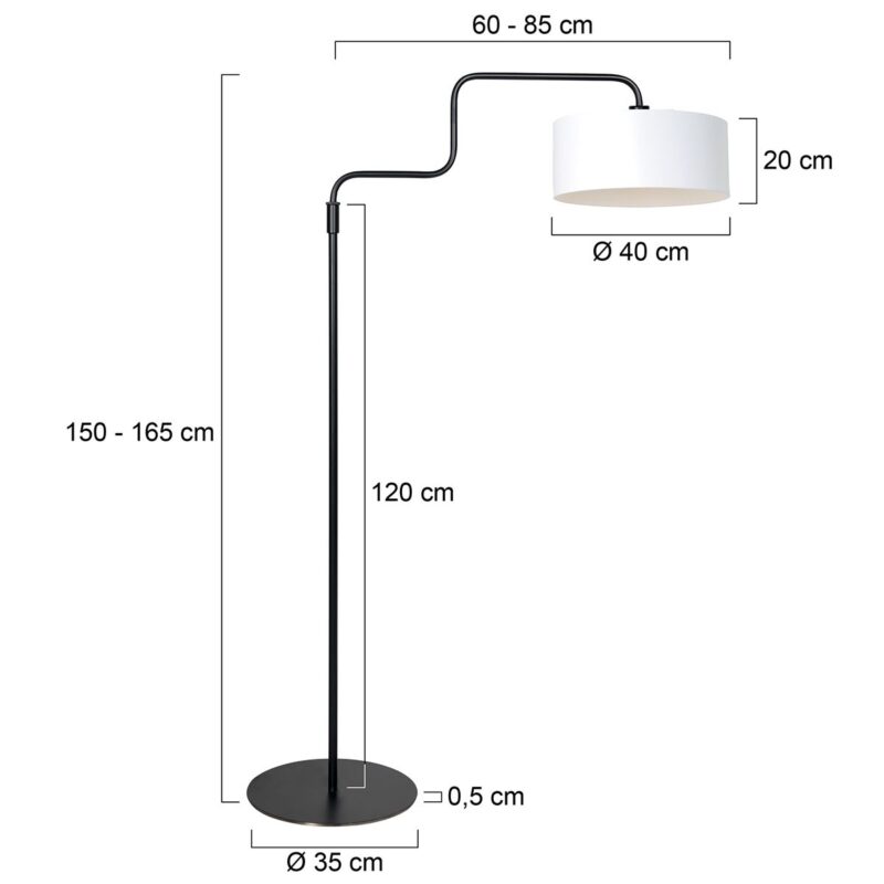 Zwarte vloerlamp Bloeba 4162ZW met wit linnen kap - Afbeelding 6
