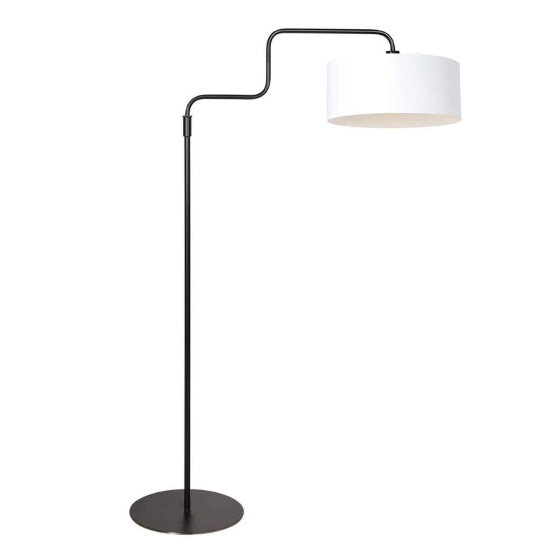 Zwarte vloerlamp Bloeba 4162ZW met wit linnen kap