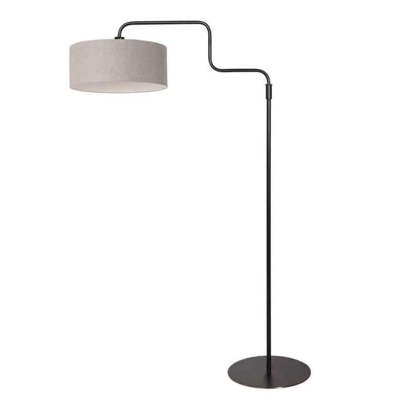 Zwarte vloerlamp Bloeba 4163ZW met grijs grof linnen kap - Afbeelding 2