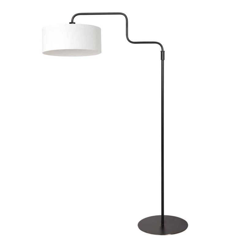 Zwarte vloerlamp Bloeba 4164ZW met wit grof linnen kap - Afbeelding 2