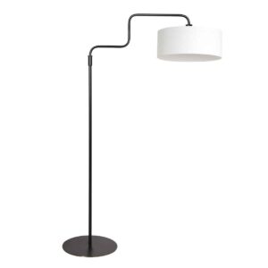 Zwarte vloerlamp Bloeba 4164ZW met wit grof linnen kap