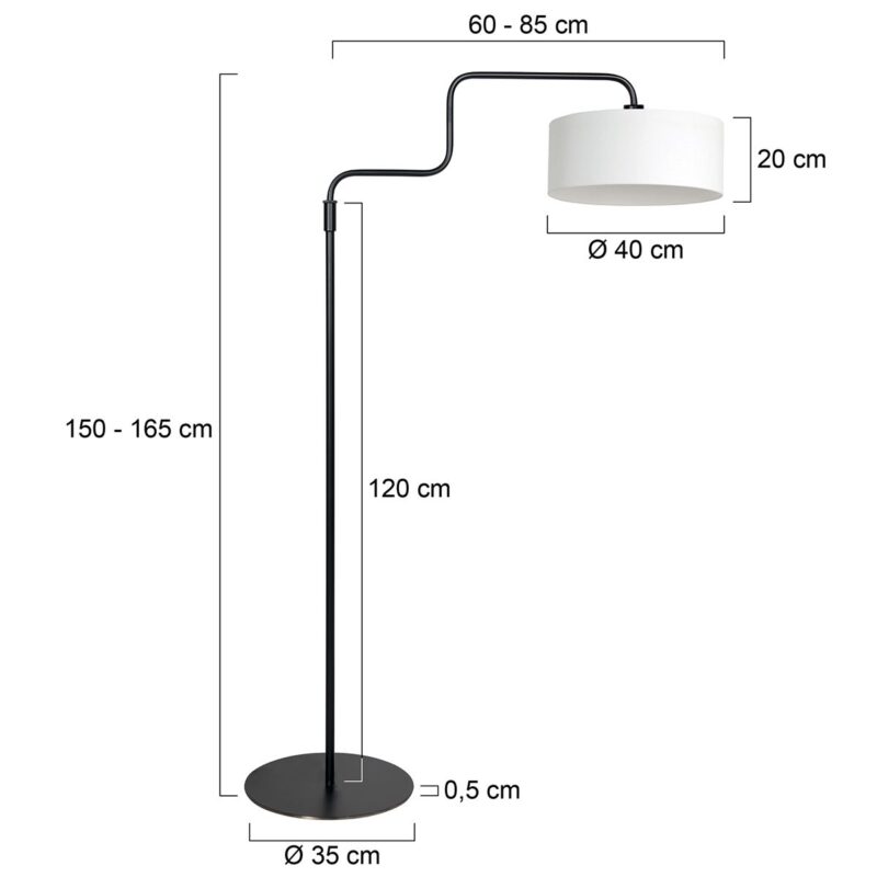 Zwarte vloerlamp Bloeba 4164ZW met wit grof linnen kap - Afbeelding 6