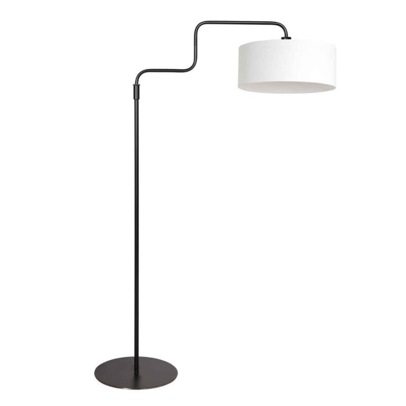 Zwarte vloerlamp Bloeba 4164ZW met wit grof linnen kap