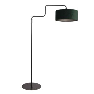 Zwarte vloerlamp Bloeba 4165ZW met groen velours kap