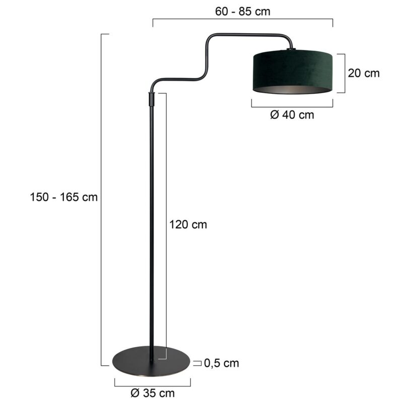 Zwarte vloerlamp Bloeba 4165ZW met groen velours kap - Afbeelding 6