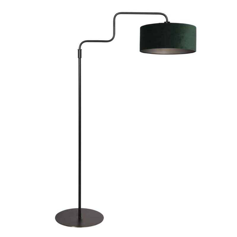 Zwarte vloerlamp Bloeba 4165ZW met groen velours kap