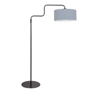 Zwarte vloerlamp Bloeba 4166ZW met blauw linnen kap