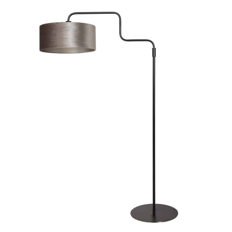 Zwarte vloerlamp Bloeba 4167ZW met grijs velours kap - Afbeelding 2