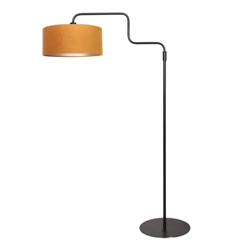 Zwarte vloerlamp Bloeba 4168ZW met goud velours kap - Afbeelding 2