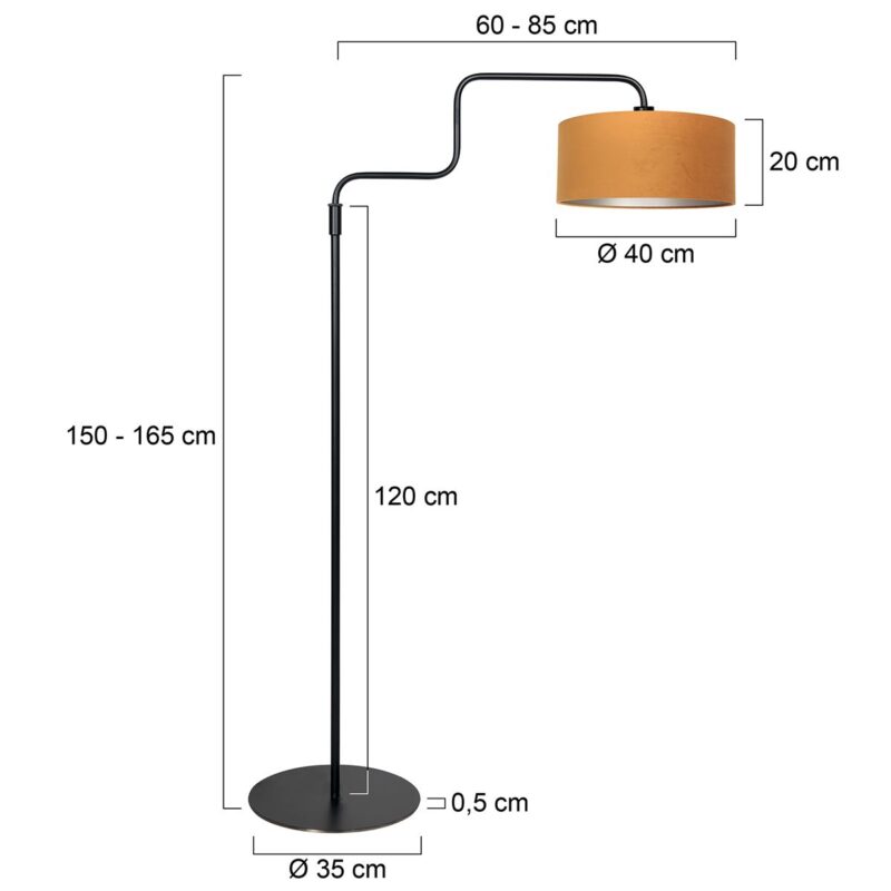 Zwarte vloerlamp Bloeba 4168ZW met goud velours kap - Afbeelding 6