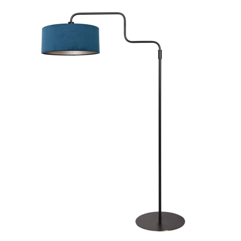 Zwarte vloerlamp Bloeba 4169ZW met blauw velours kap - Afbeelding 2