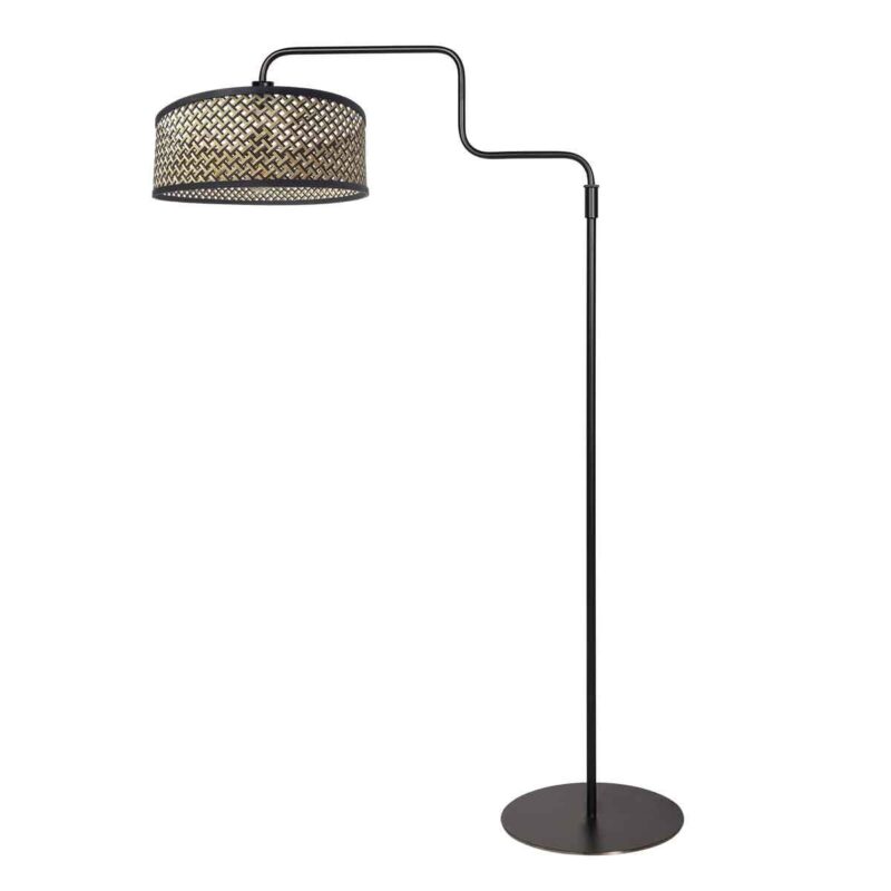 Zwarte vloerlamp Bloeba 4170ZW met naturel zwart bamboe kap - Afbeelding 2