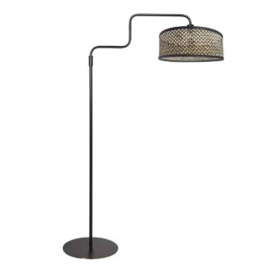 Zwarte vloerlamp Bloeba 4170ZW met naturel zwart bamboe kap