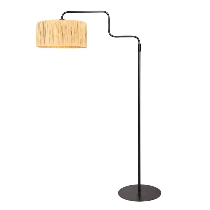 Zwarte vloerlamp Bloeba 4171ZW met naturelkleurig gras kap - Afbeelding 2