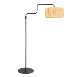 Zwarte vloerlamp Bloeba 4171ZW met naturelkleurig gras kap