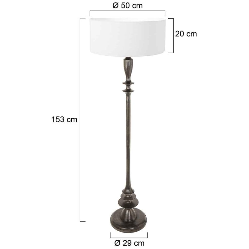 Zwarte vloerlamp Bois 3773ZW met schakelaar en wit linnen kap - Afbeelding 6