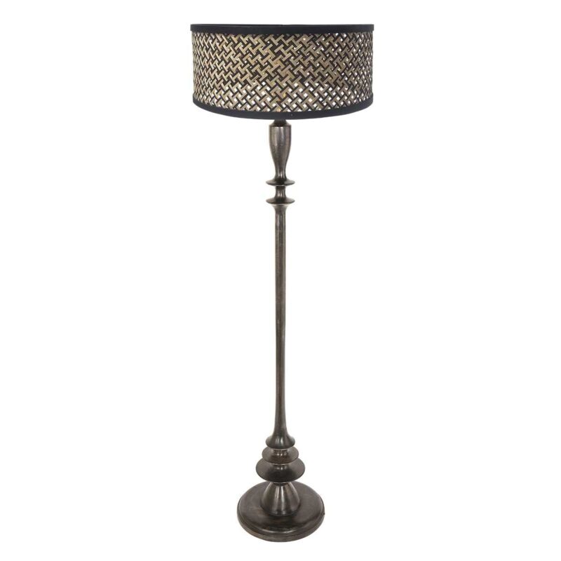 Zwarte vloerlamp Bois 3774ZW met schakelaar en naturel /zwart bamboe kap - Afbeelding 2