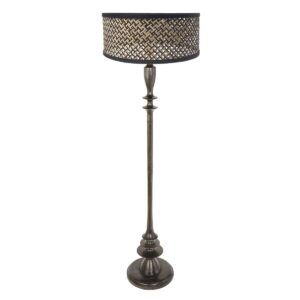 Zwarte vloerlamp Bois 3774ZW met schakelaar en naturel /zwart bamboe kap
