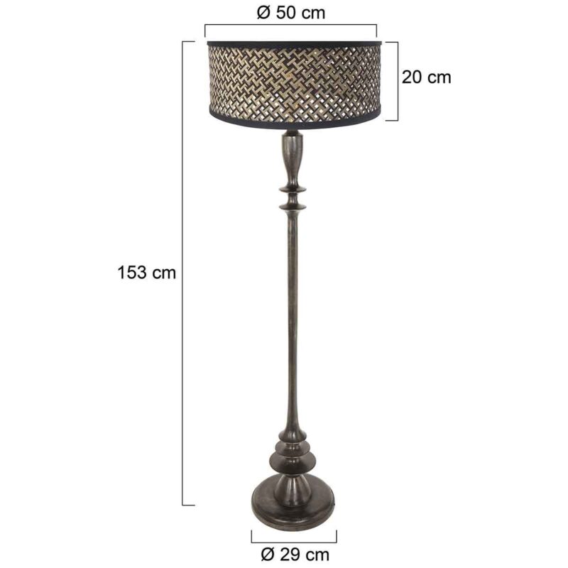 Zwarte vloerlamp Bois 3774ZW met schakelaar en naturel /zwart bamboe kap - Afbeelding 6