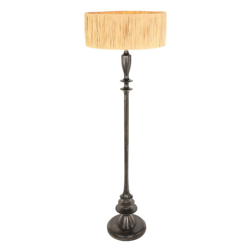 Zwarte vloerlamp Bois 3775ZW met schakelaar en naturel gras kap - Afbeelding 2