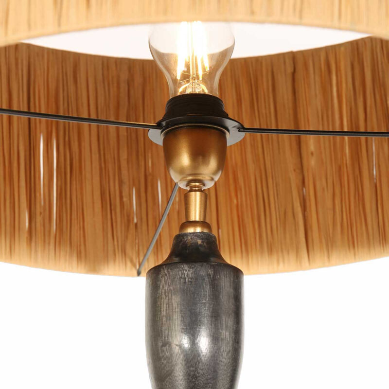 Zwarte vloerlamp Bois 3775ZW met schakelaar en naturel gras kap - Afbeelding 11