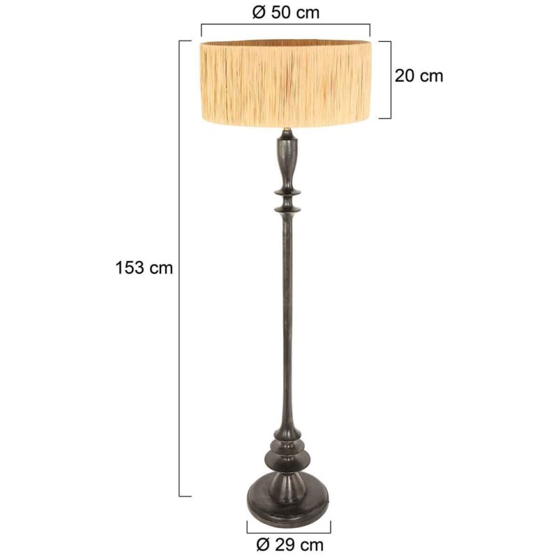 Zwarte vloerlamp Bois 3775ZW met schakelaar en naturel gras kap - Afbeelding 6