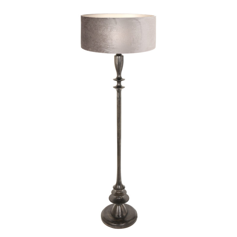 Zwarte vloerlamp Bois 3776ZW met schakelaar en grijs velours kap - Afbeelding 2