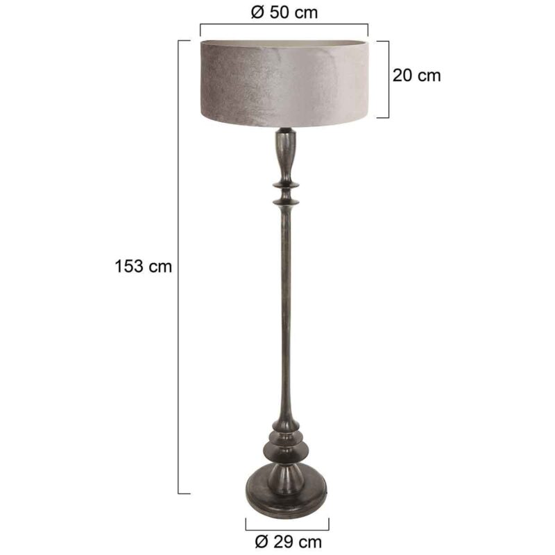 Zwarte vloerlamp Bois 3776ZW met schakelaar en grijs velours kap - Afbeelding 6