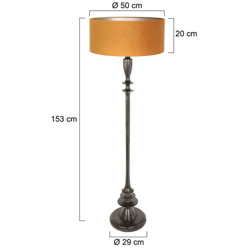 Zwarte vloerlamp Bois 3777ZW met schakelaar en goudkleurige velours kap - Afbeelding 7