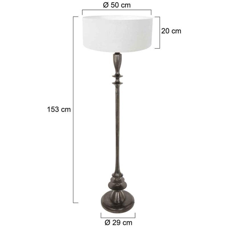 Zwarte vloerlamp Bois 3778ZW met schakelaar en grof linnen witte kap - Afbeelding 6