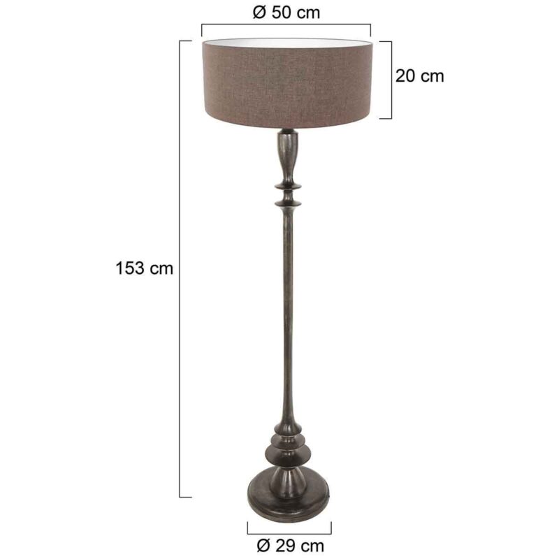 Zwarte vloerlamp Bois 3779ZW met schakelaar en grijs linnen kap - Afbeelding 6