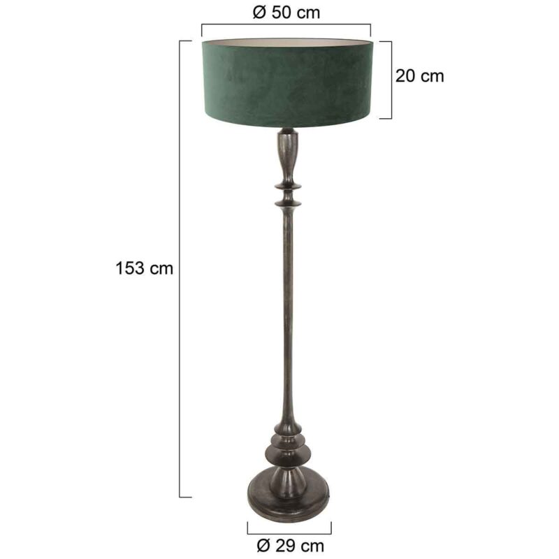 Zwarte vloerlamp Bois 3780ZW met schakelaar en groen velours kap - Afbeelding 6