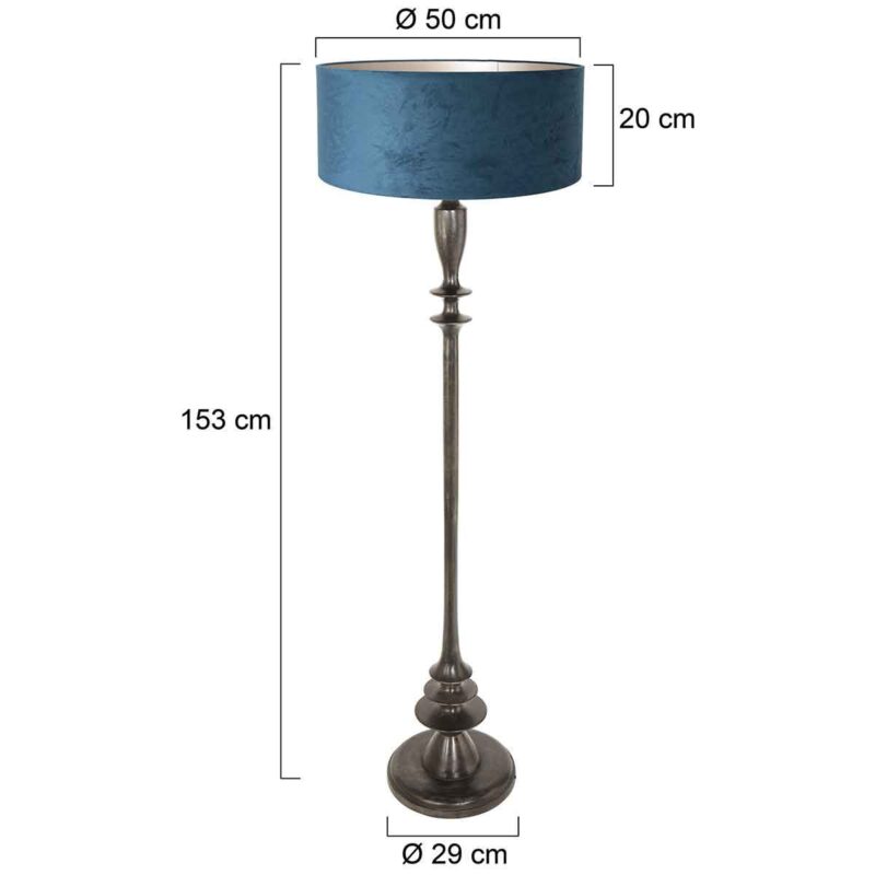 Lámpara de pie negra Bois 3781ZW con interruptor y pantalla de terciopelo azul - Imagen 6