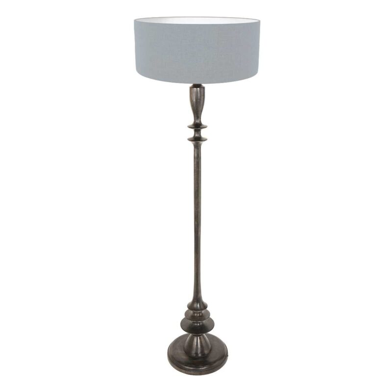 Zwarte vloerlamp Bois 3925ZW met schakelaar en spijkerstof blauw linnen kap - Afbeelding 2