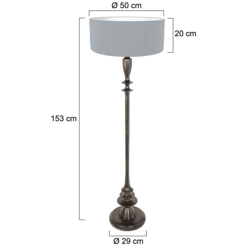 Zwarte vloerlamp Bois 3925ZW met schakelaar en spijkerstof blauw linnen kap - Afbeelding 6