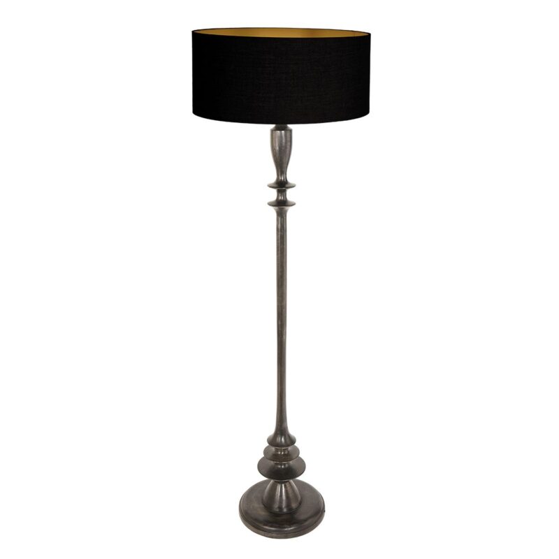 Zwarte vloerlamp Bois 3961ZW met zwart gouden linnen kap - Afbeelding 2