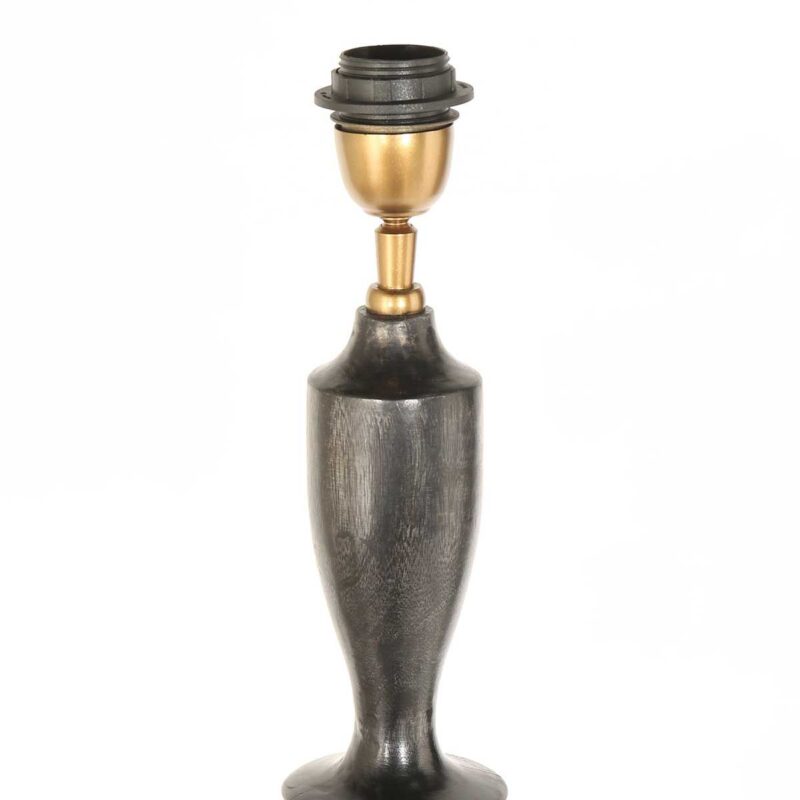 Zwarte vloerlamp Bois 3961ZW met zwart gouden linnen kap - Afbeelding 3