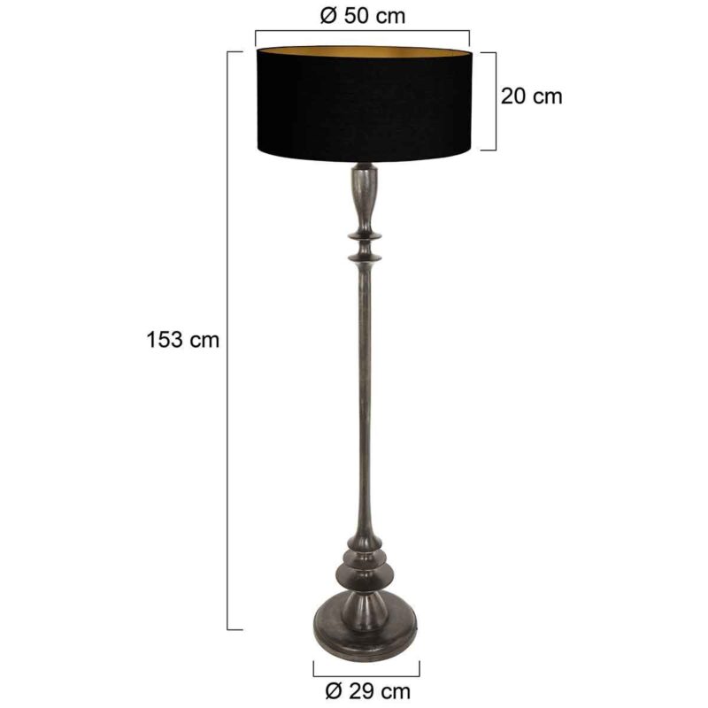 Zwarte vloerlamp Bois 3961ZW met zwart gouden linnen kap - Afbeelding 6