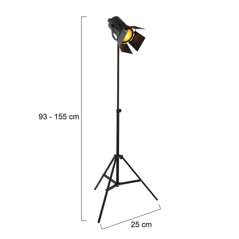 Zwarte vloerlamp Carree 1577ZW met E27 fitting en snoer schakelaar - Afbeelding 7